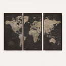 Custom World Map with Pins Canvas Wall Art Dark Charcoal