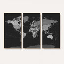 Black World Map Wall Art Canvas Print – Detailed Map of the