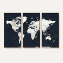 Black World Map Wall Art Canvas Print for Home Office and