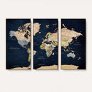 Minimalist World Map Canvas Wall Art - Watercolor Blue and
