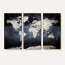 Vintage World Map Canvas Wall Art – Antique Triptych Map