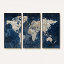 Large Blue World Map Wall Art Canvas Print for Home Office