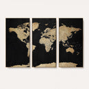 Beige World Map Canvas Wall Art Print, Minimal Black and