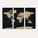 Dark World Map Canvas Wall Art Print, Minimal Black and Gold