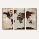 World Map Canvas Triptych – Colorful Global Wall Art for