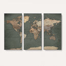 Rustic Black and Wood World Map Canvas Wall Art – Framed