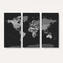 Black World Map Wall Art Canvas Print – Detailed Map of the