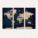 Minimalist World Map Canvas Wall Art - Watercolor Blue and