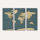 Minimal Vintage World Map Canvas Wall Art Print, Neutral