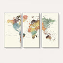 Framed World Map Wall Art Canvas Print for Living Room and