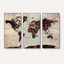 World Map Canvas Triptych – Colorful Global Wall Art for