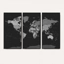 Black World Map Wall Art Canvas Print – Detailed Map of the
