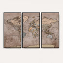 Grunge World Map Canvas Wall Art - Vintage Aged World Map