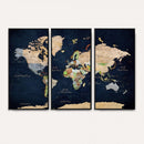 Minimalist World Map Canvas Wall Art - Watercolor Blue and