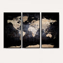 Grunge World Map Wall Art | 3-Panel Large Beige and Brown