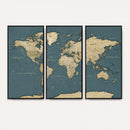 Minimal Vintage World Map Canvas Wall Art Print, Neutral