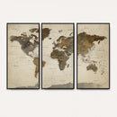 Vintage World Map Canvas Wall Art – Framed Travel Map for