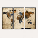 World Map Wall Art – Rustic Earth Tone Canvas Print, Antique