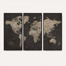 Custom World Map with Pins Canvas Wall Art Dark Charcoal