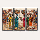 African Folk Art Canvas Wall Art, Colorful African Women Village Painting Print, Tribal Ethnic Home Decor, Vibrant African Art, Living Room