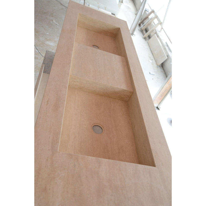 Travertine Double Sink - Handcrafted Custom Artisanal Stone Resort Luxury Bath, photo 12 of 21