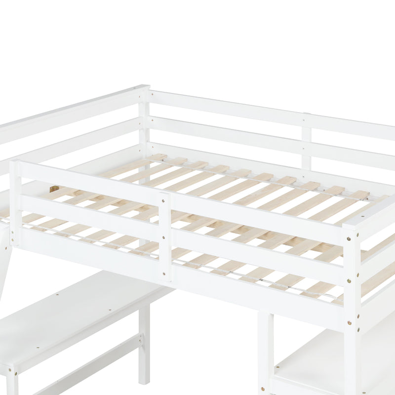Loft Bed Full with desk,ladder,shelves, White