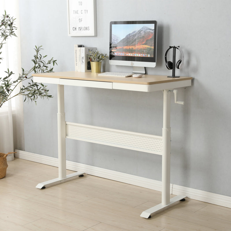 (Maple Tabletop) 48 x 24 InchesStanding Desk with Metal Drawer, Adjustable Height Stand up Desk, Sit Stand Home Office Desk, Ergonomic Workstation
