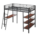 Loft Metal Bed With 3 Layers Of Shelves And Desk, Stylish Metal Frame Bed With board by Unique Piece Furniture