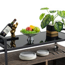 Outdoor Wicker Bar Cart with Glass Top and Wheels