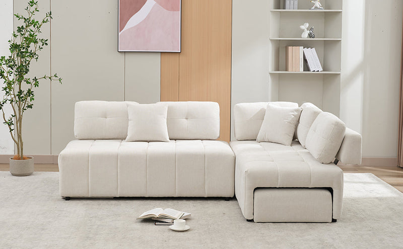 91.73" L-shaped Sofa Sectional Sofa Couch with 2 Stools and 2 Lumbar Pillows for Living Room, Biege