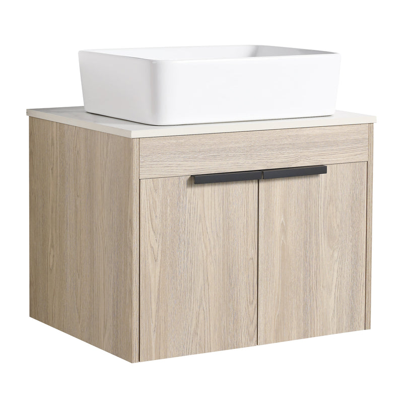 24" Modern Design Float Bathroom Vanity With Ceramic Basin Set, Wall Mounted White Oak Vanity With Soft Close Door, KD-PackingD-Packing Pieces