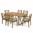 7 Pieces Acacia Wood Outdoor Dining Set with Green Cushions by HouseOfZazla