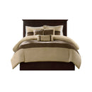 7 PC Pieced Faux Suede Comforter Set Natural Queen