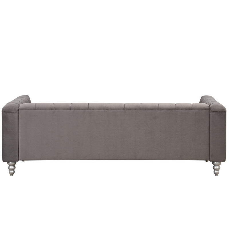 89" Modern Sofa Dutch Fluff Upholstered sofa with solid wood legs, buttoned tufted backrest,gray
