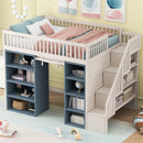 Full Size Loft Bed With 2 Four Layer Storage Cabinets And Curtain With Built In Staircase And Privacy Curtain - White by Unique Piece Furniture