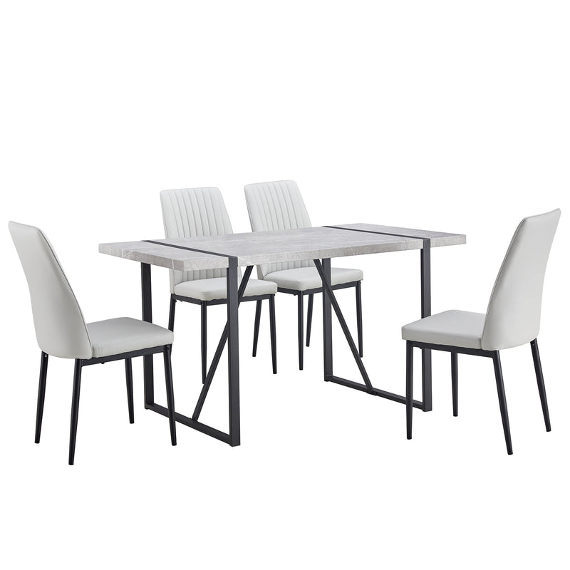 5-piece Dining Table Chairs Set, Rectangular Dining Room Table Set for 4, Modern Dining Table and faux leather Chairs for Kitchen Dining Room, Small Space, GRAY