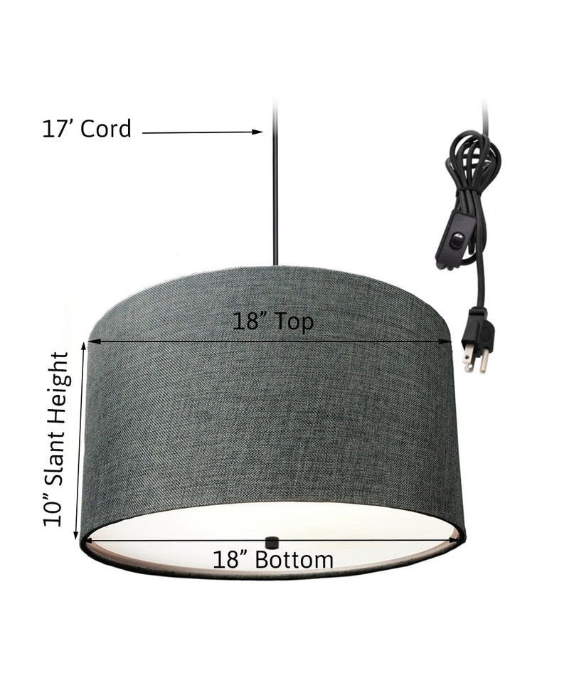 18"W 2 Light Swag Plug-In Pendant  Granite Gray with Diffuser Black Cord