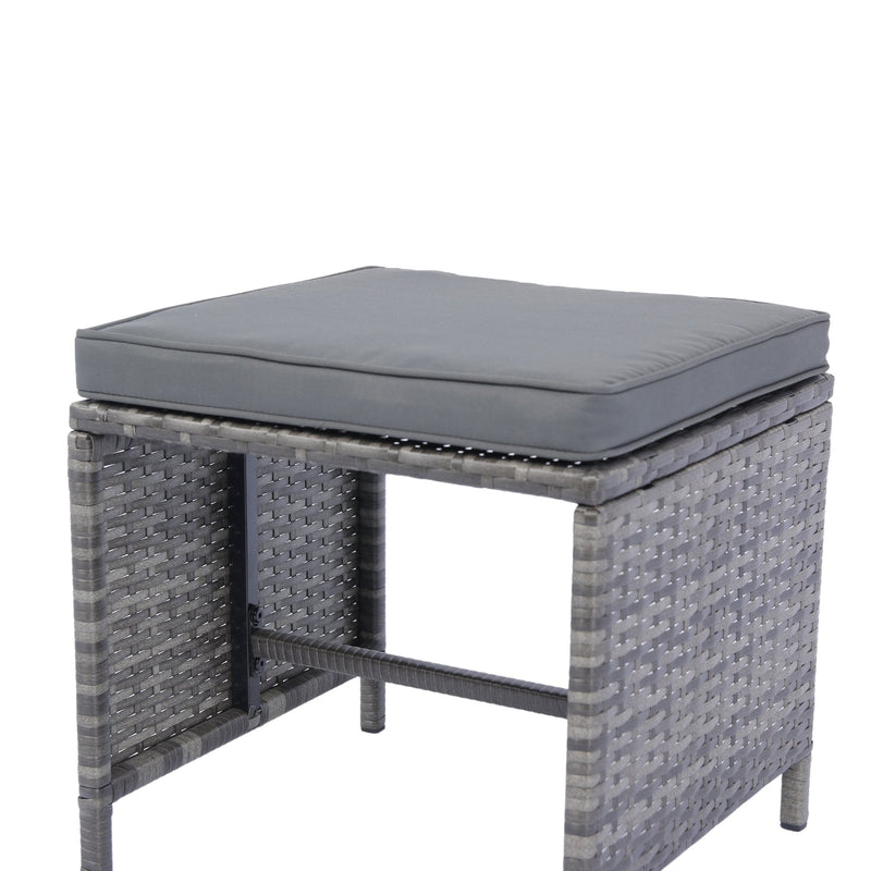 6 Piece Patio Wicker Sectional Set Patio Backyard Conversation Set Grey Wicker + Dark Grey Cushion