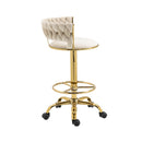 360 Adjustable Barstools Set of 2, Ergonomic Drafting Chair with Round Footrest and Backrest, Swivel Rolling Wheels for Spa, Studio, Classroom, Lab, Counter, Salon, Ivory