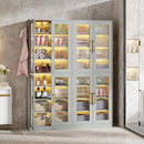Bookcase With Doors And LED Lighting, 8 Adjustable Shelves Storage Cabinet by HouseOfZazla