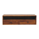 Solid Wood Lunar Wall-Mounted Media Unit, 2-Drawers, Chestnut