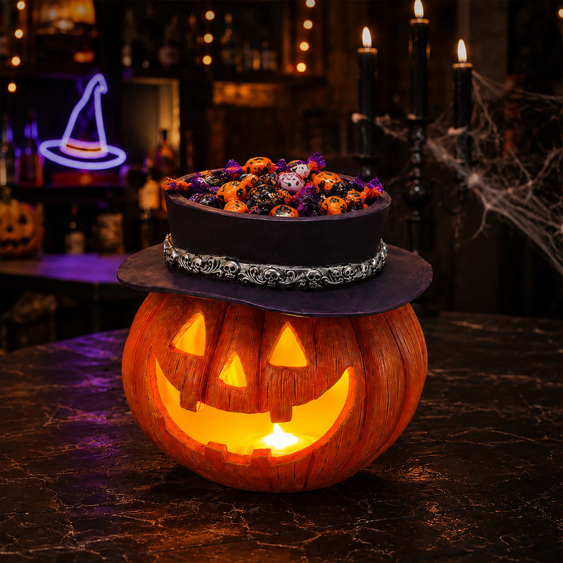 Halloween Pumpkin Candy Bowl With Witch Hat, photo 2 of 10