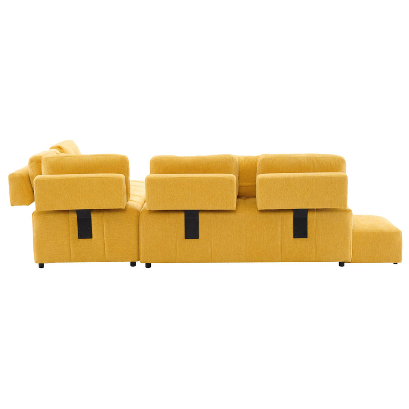 91.73" L-shaped Sofa Sectional Sofa Couch with 2 Stools and 2 Lumbar Pillows for Living Room, Yellow
