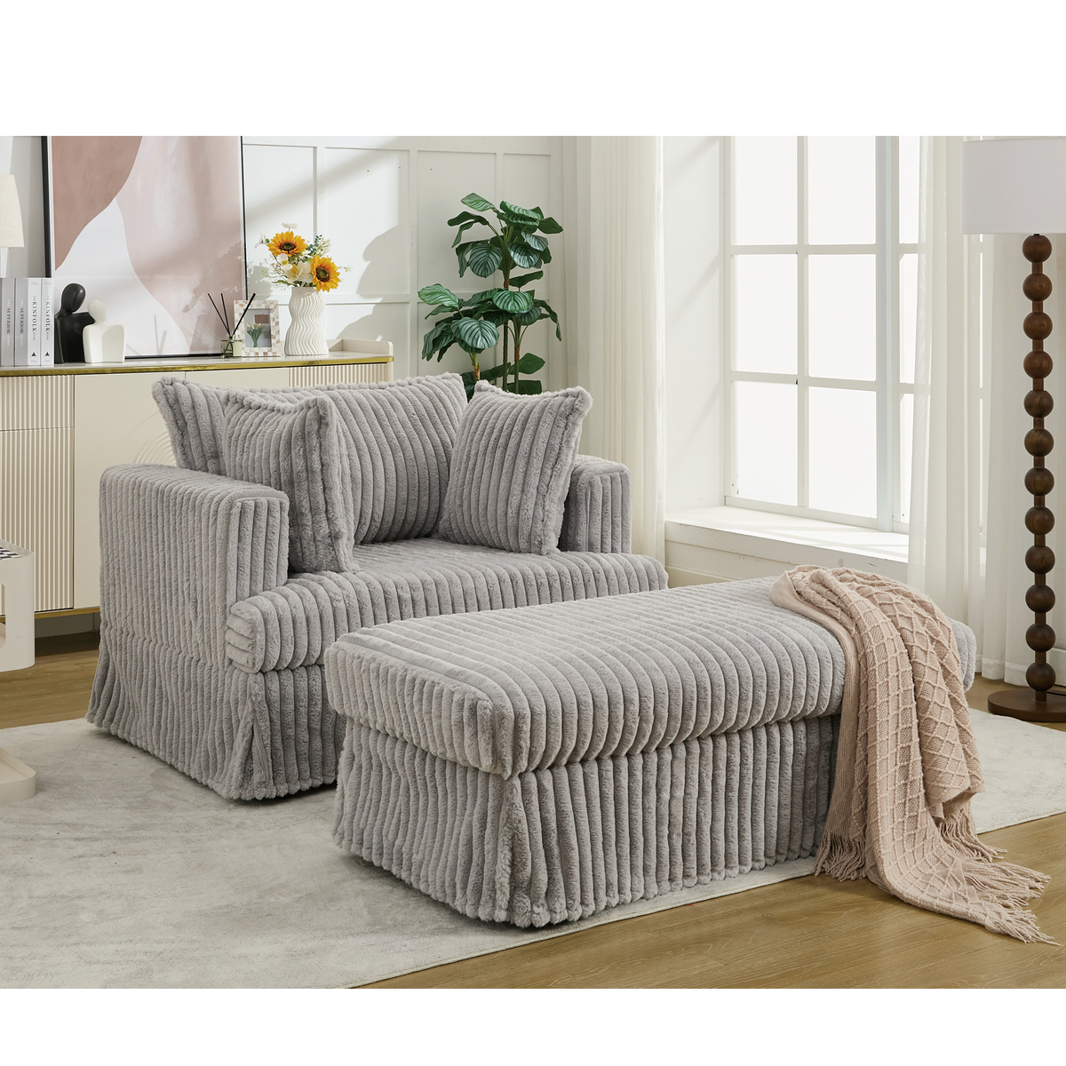 47.7'' Oversized Corduroy Chaise Longue with Ottoman, photo 4 of 10