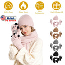 Winter Knitted Hat Scarf Gloves 3Pcs Winter Warm Beanie and Touch Screen Gloves Long Neck Scarf Set Knit Beanie Skull Cap Neck Warmer Anti-Slip Mitten