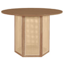 5-Piece Rattan Round Dining Table Set, Wood Table with Hexagonal Base and Upholstered Chairs for Dining Room, Kitchen,Indoor Use, White+Beige