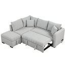82.6" L-shaped Sectional Pull Out Sofa Bed Sleeper Sofa with Two USB Ports, Two Power Sockets and a Movable Storage Ottoman, Gray