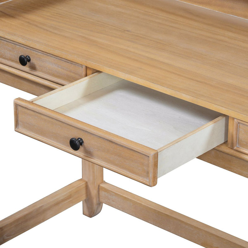TREXM 4-Piece Dining Table Set for 3, Retro Kitchen Table and Chairs Set with 3 Storage Drawers, Ideal for Small Spaces (Natural)