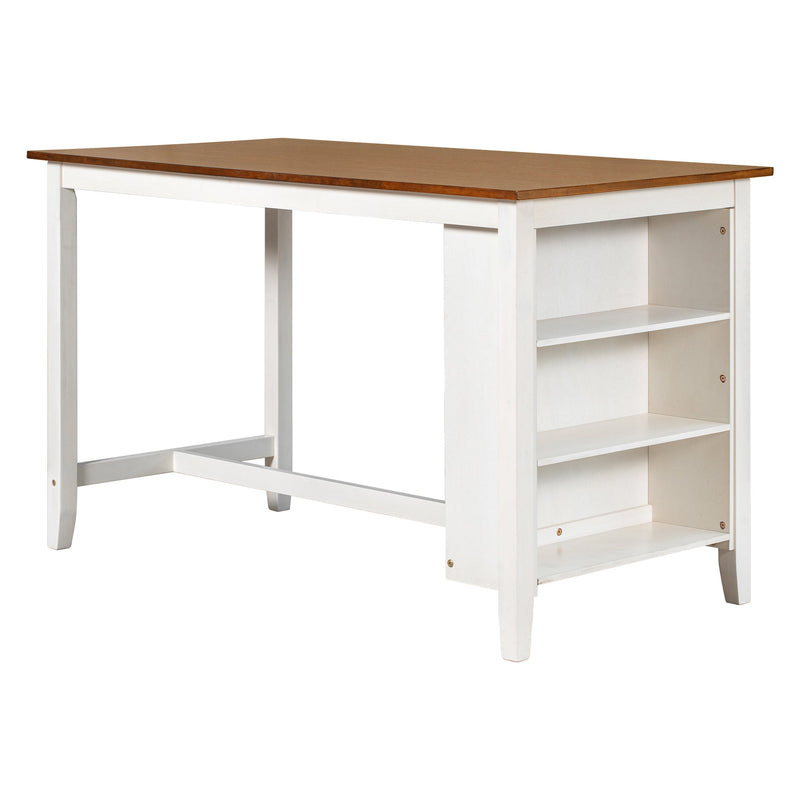 5 Pieces Counter Height Rustic Farmhouse Dining Room Wooden Bar Table Set with 4 Chairs, White