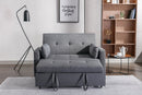 2 Seaters Slepper Sofa Bed.Dark Grey Linen Fabric 3-in-1 Convertible Sleeper Loveseat with Side Pocket.